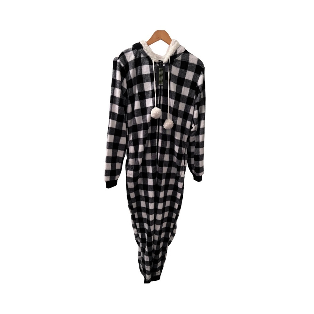 Black and White Checkered Hooded Onesie